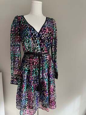 Kate Spade New York Silk Metallic Multi-Dot Long Sleeve  Wrap Mini Dress